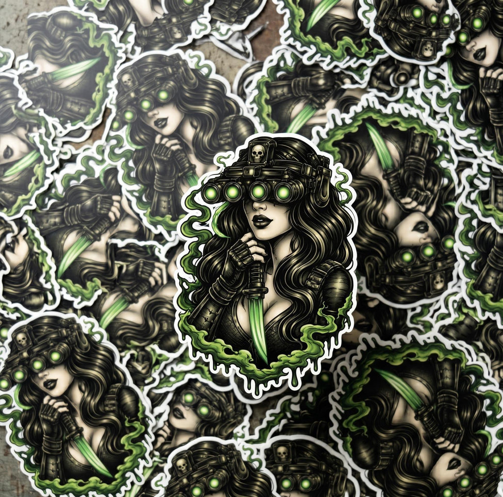 Goth Sticker, Tactical Baddie, Dark Feminine Alt Girl Decal, Edgy Laptop Water Bottle Sticker