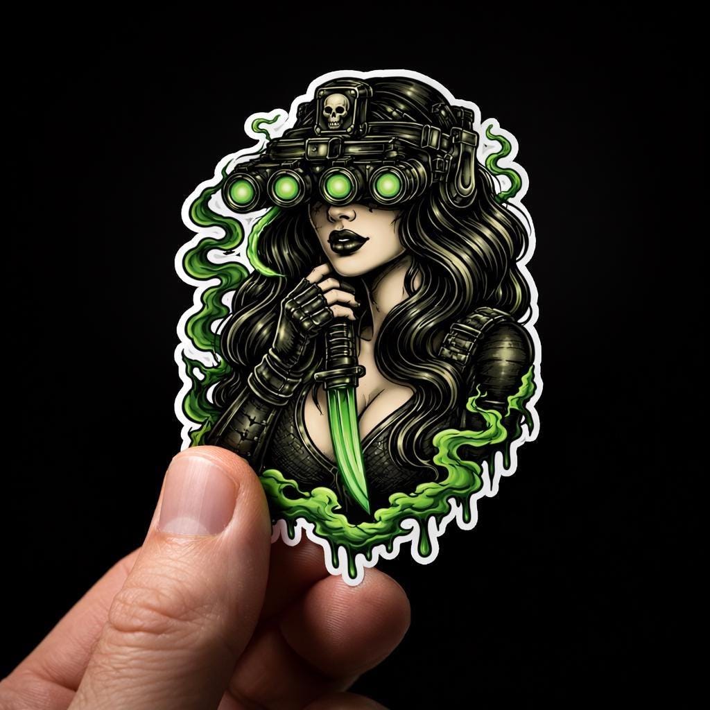 Goth Sticker, Tactical Baddie, Dark Feminine Alt Girl Decal, Edgy Laptop Water Bottle Sticker