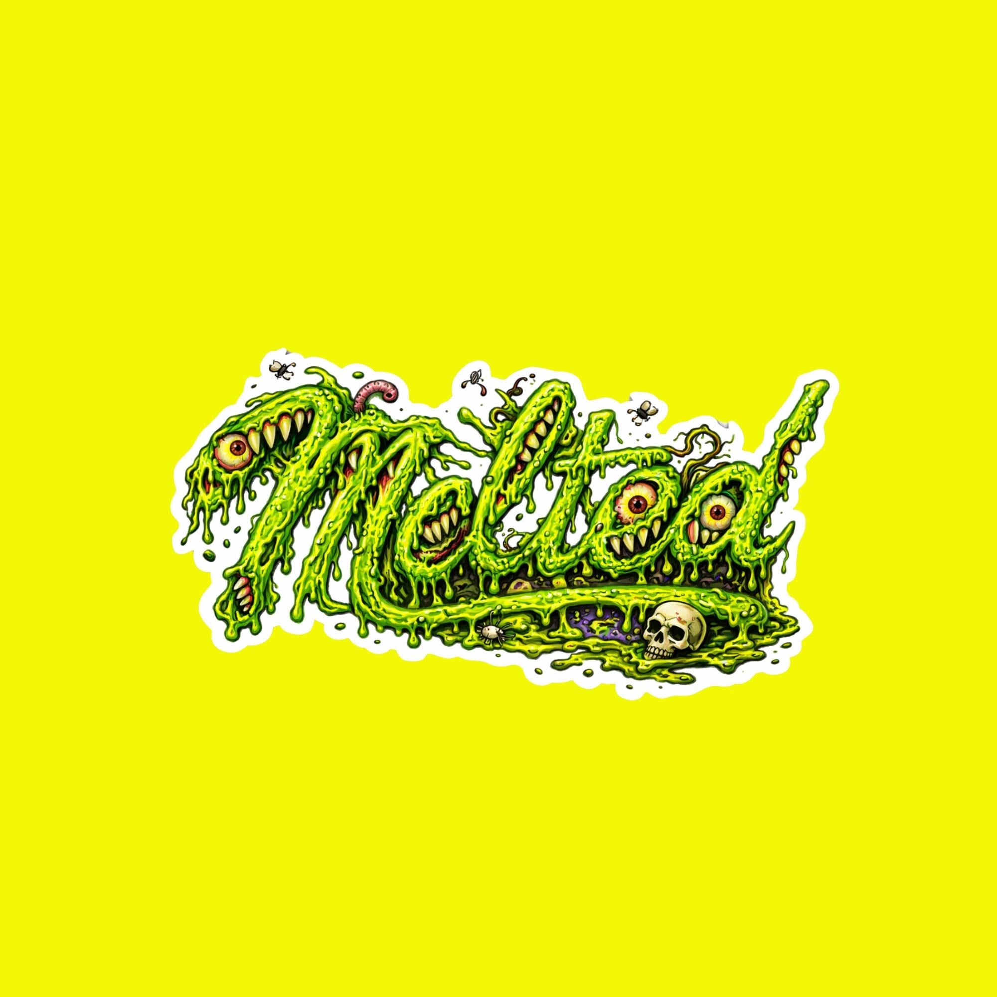 Water Bottle Sticker, Mutant Melted Logo, Dripping Typography Vinyl Decal, Trippy Surreal Design