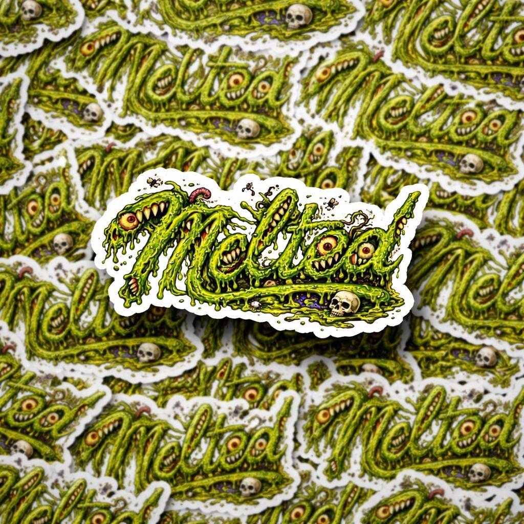 Water Bottle Sticker, Mutant Melted Logo, Dripping Typography Vinyl Decal, Trippy Surreal Design
