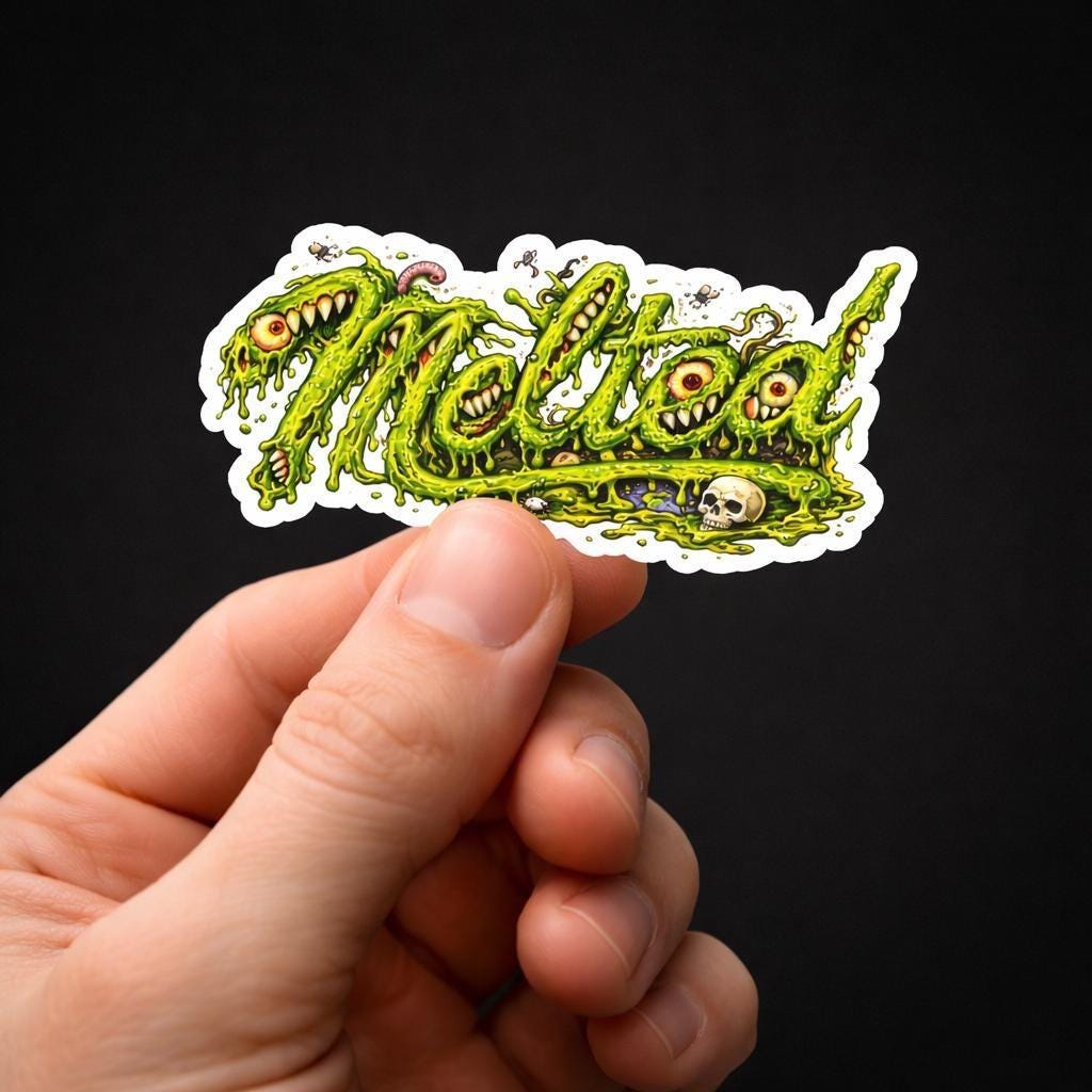 Water Bottle Sticker, Mutant Melted Logo, Dripping Typography Vinyl Decal, Trippy Surreal Design