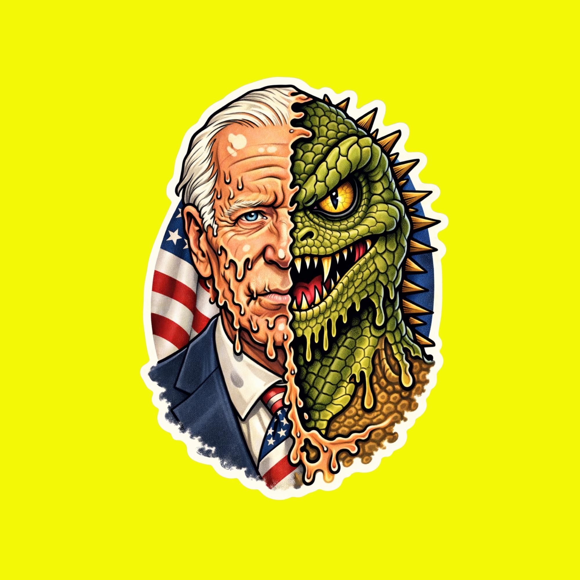 Political Sticker, Reptilian, Conspiracy Meme Decal, Lizard Person Parody, Political Humor Vinyl (2.5"x2.5")