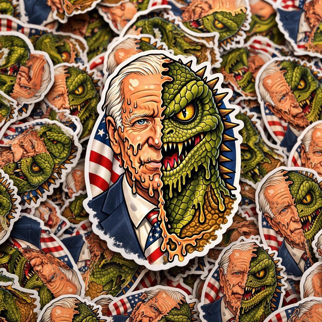 Political Sticker, Reptilian, Conspiracy Meme Decal, Lizard Person Parody, Political Humor Vinyl (2.5"x2.5")