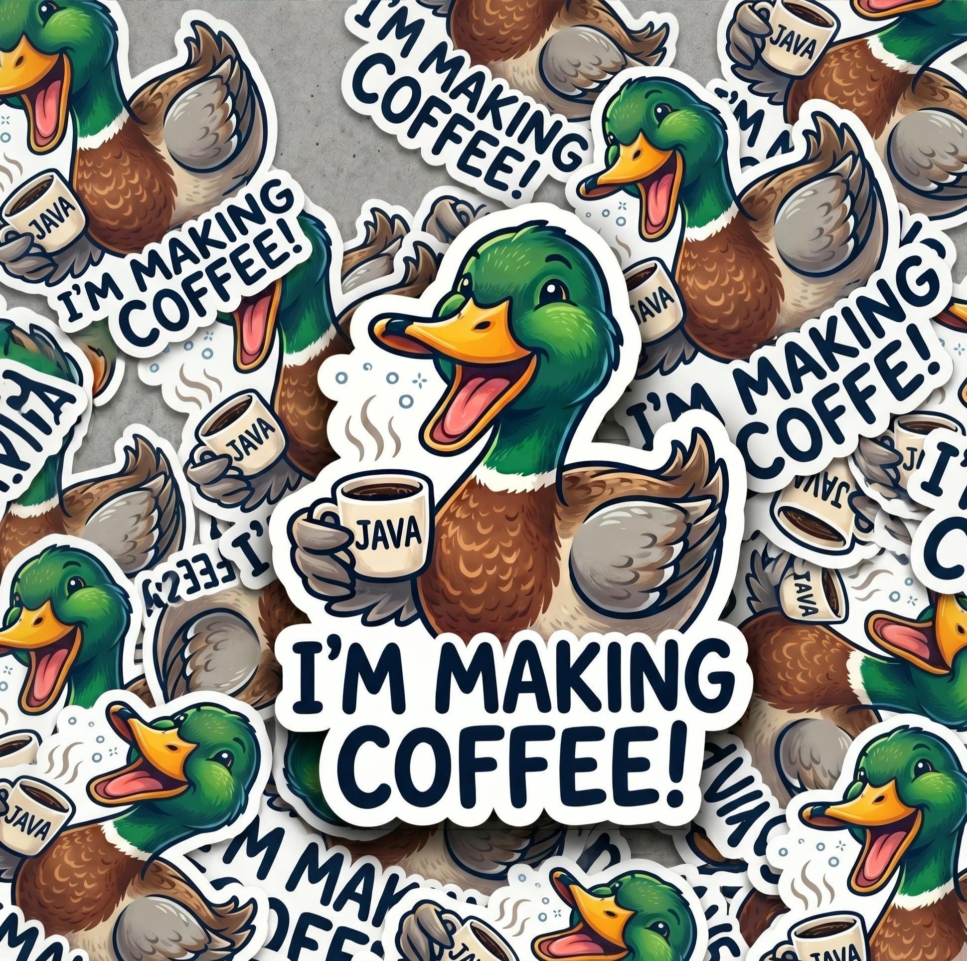 Coffee Lover, Funny Mallard Duck Sticker: Yelling Meme Decal for Coffee Lovers