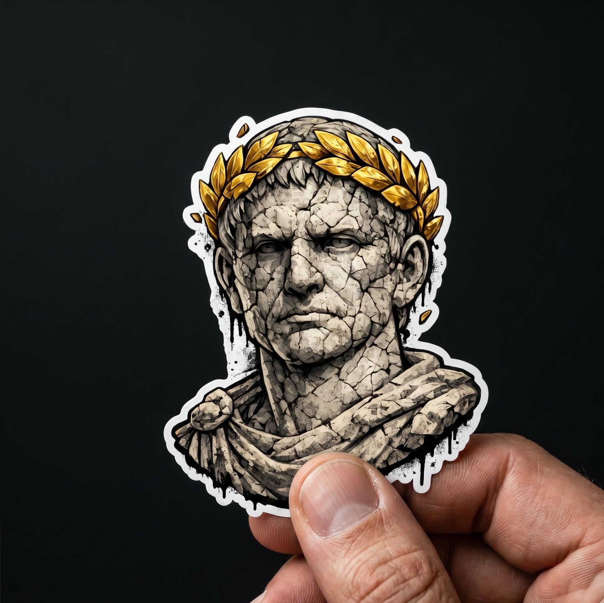 Crumbling Caesar Bust Sticker, Roman Emperor Marble Decal (2.5" x 2.5")