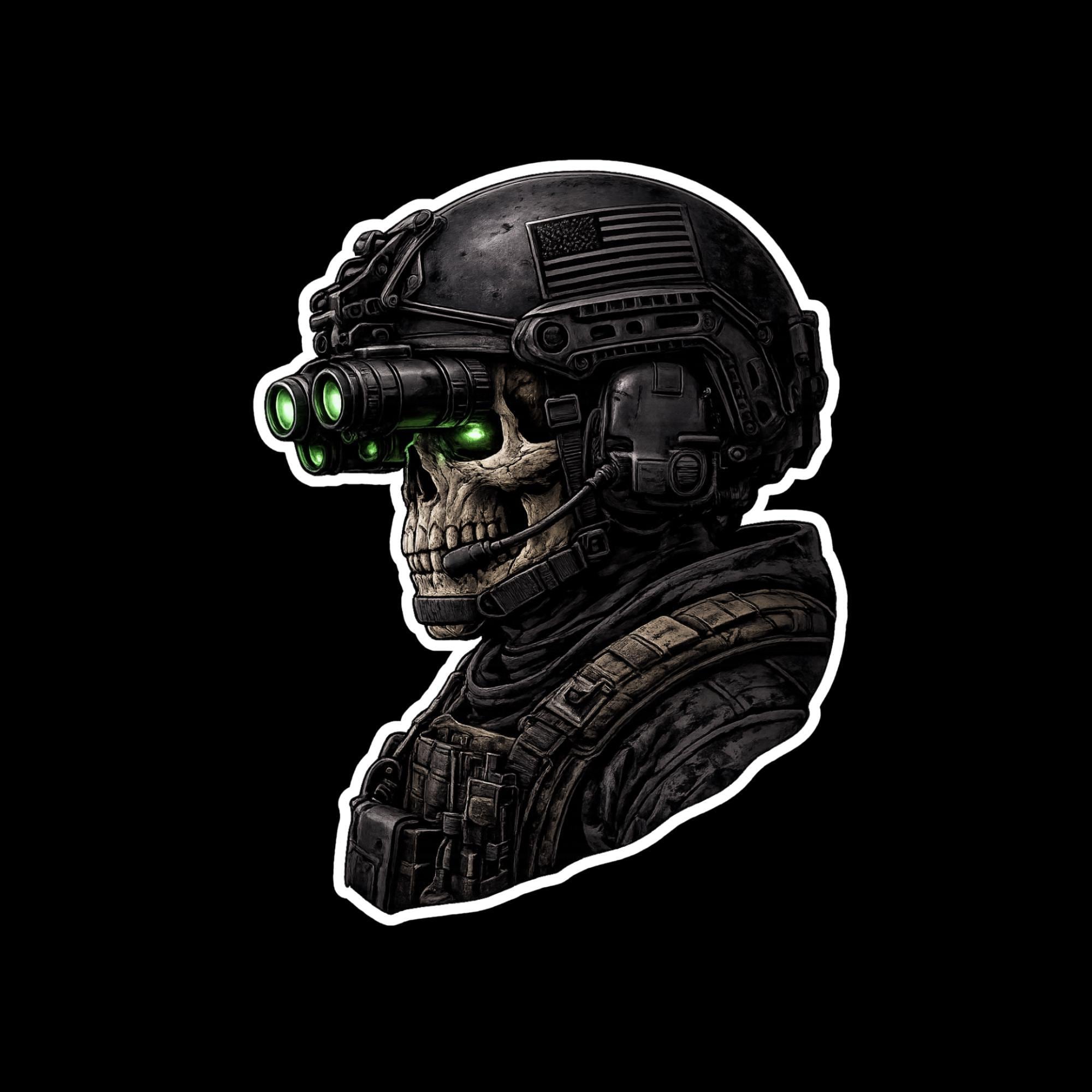 Skull Sticker, Tactical Soldier: Special Ops Helmet Decal, Military Vinyl Art (2.5" x 2.5")