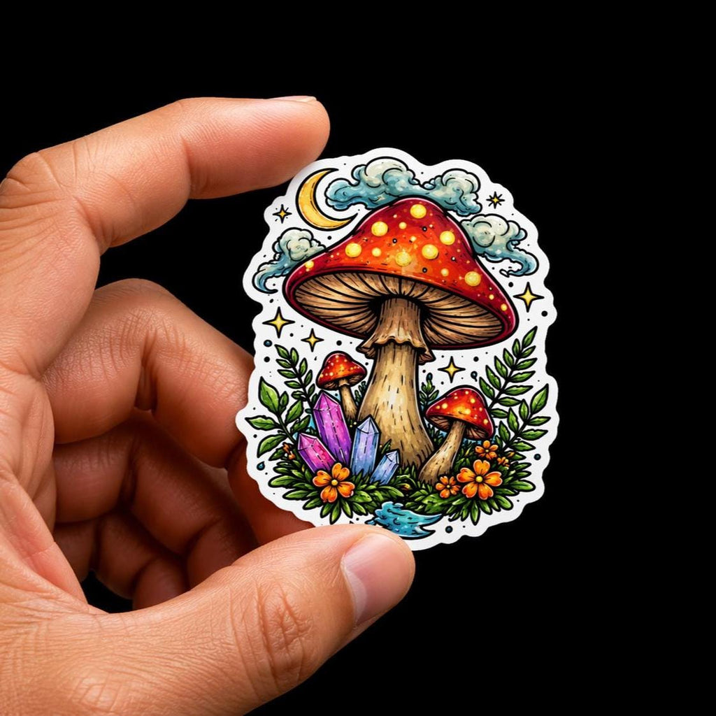 Laptop Sticker, Crystal Mushroom Sticker, Mystical Forest, Witchy Nature Art, Waterproof Vinyl Decal
