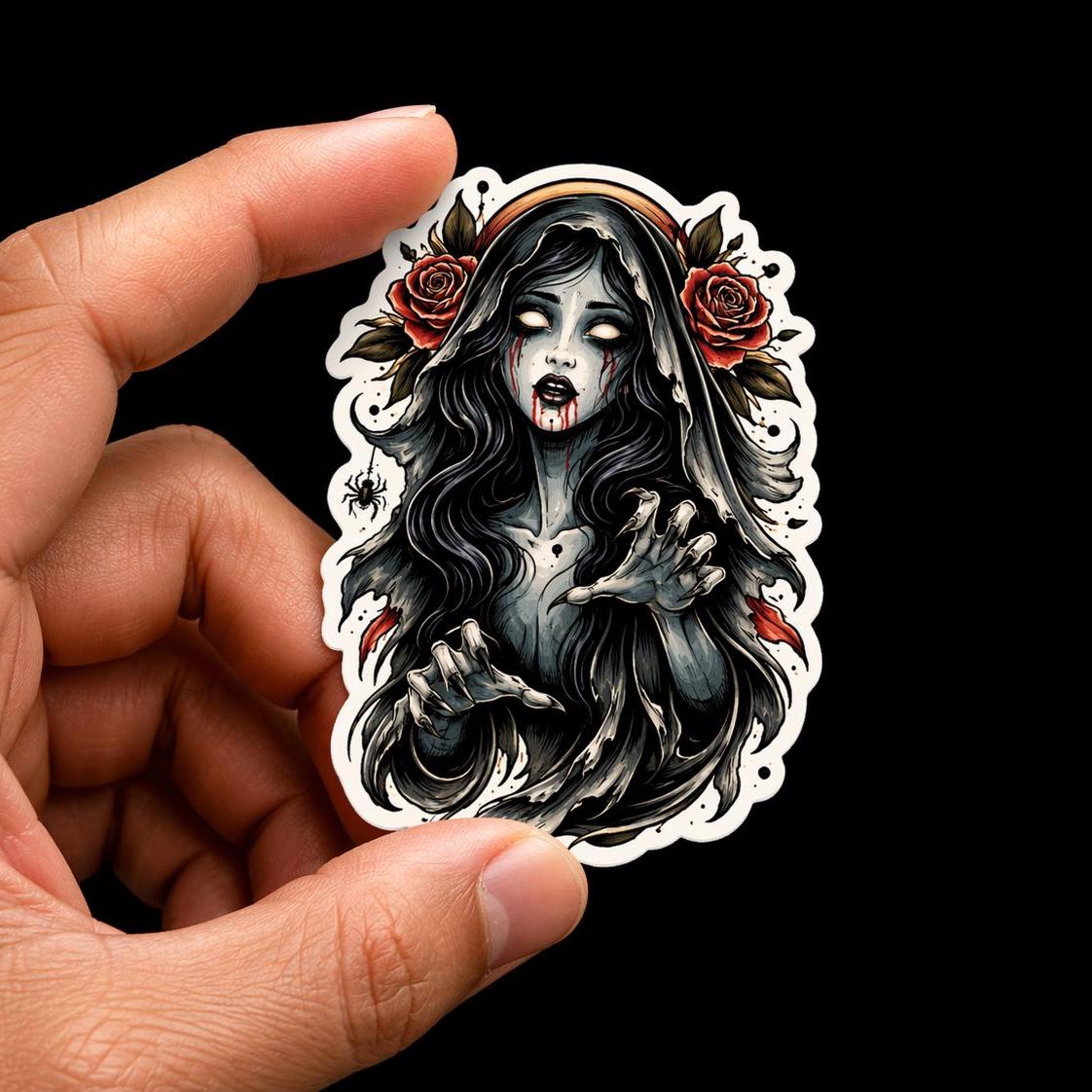 Horror Sticker, Banshee, Traditional Gothic Horror Decal, Spooky Folklore Vinyl Art