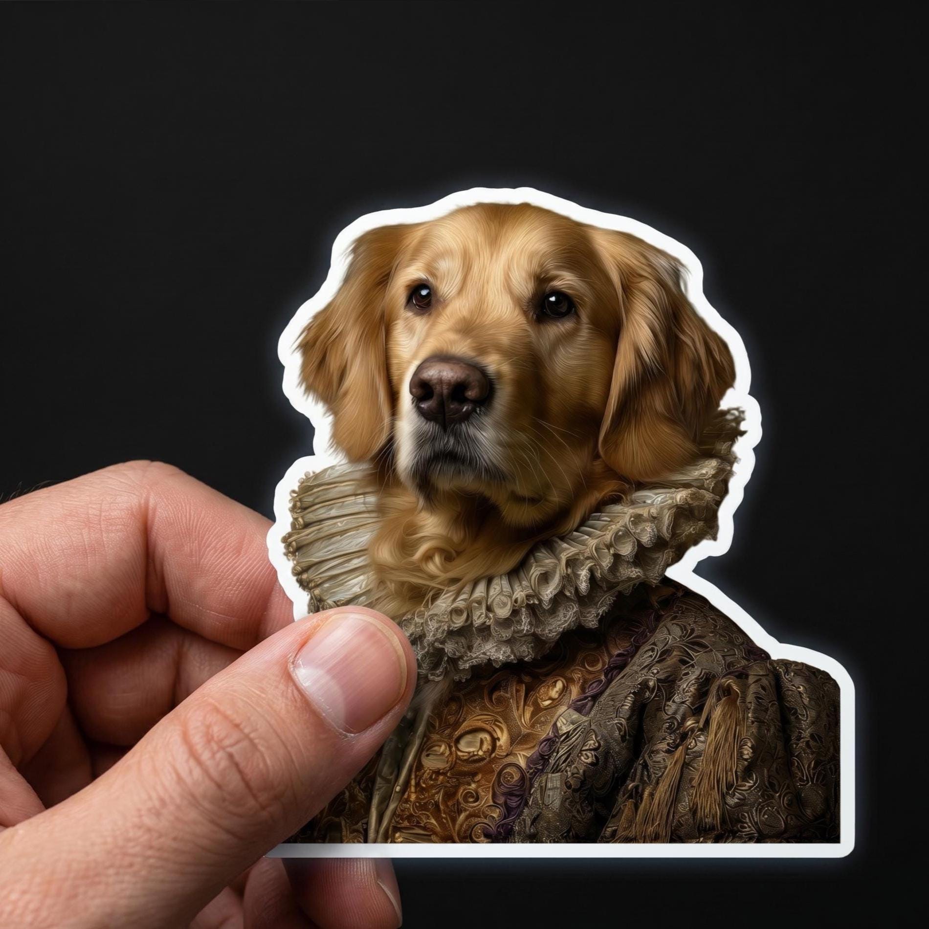 Golden Retriever Royal Attire Sticker, Fancy Dog Portrait Decal, Laptop Water Bottle Vinyl