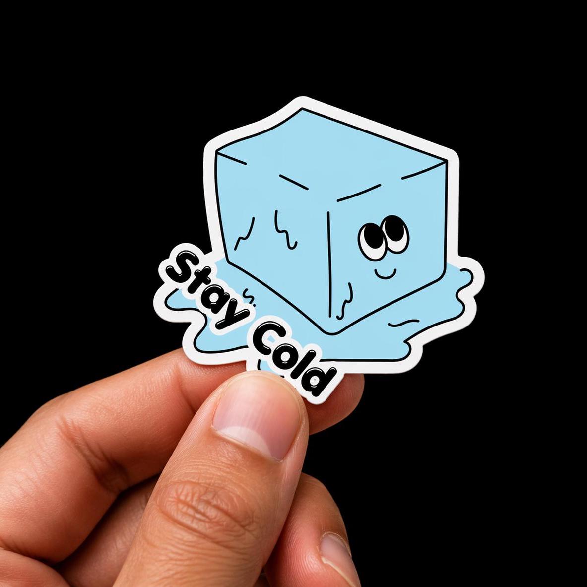 Water Bottle Sticker, Stay Cold Melting Ice Cube, Minimalist Chill Vinyl Decal