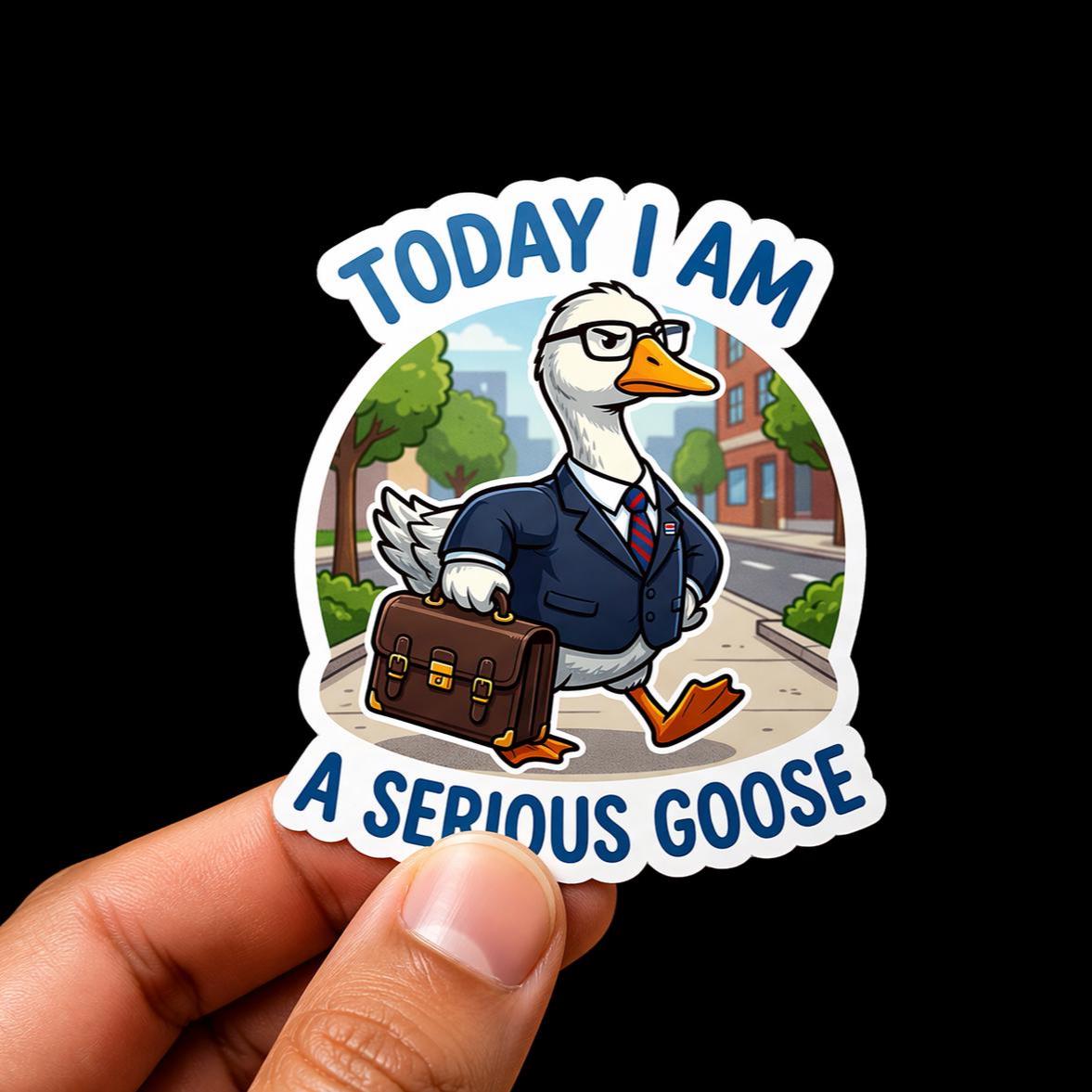 Serious Goose in Suit Sticker, Funny Meme Vinyl Decal (2.5"x2.5")