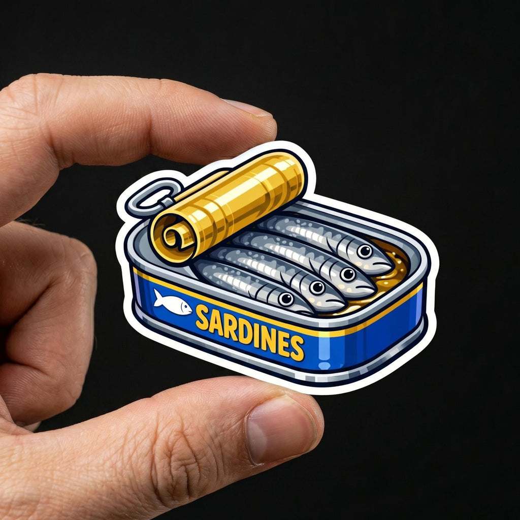 Food Sticker, Quirky Sardines Can, Vintage Seafood Decal, Waterproof Vinyl Laptop Art