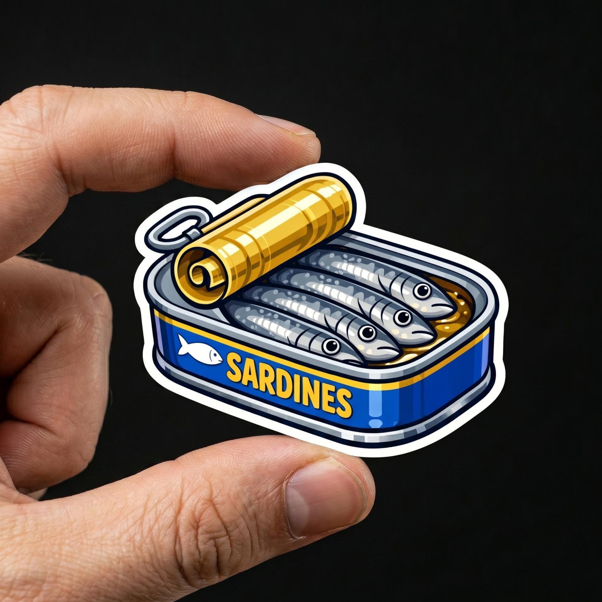 Food Sticker, Quirky Sardines Can, Vintage Seafood Decal, Waterproof Vinyl Laptop Art