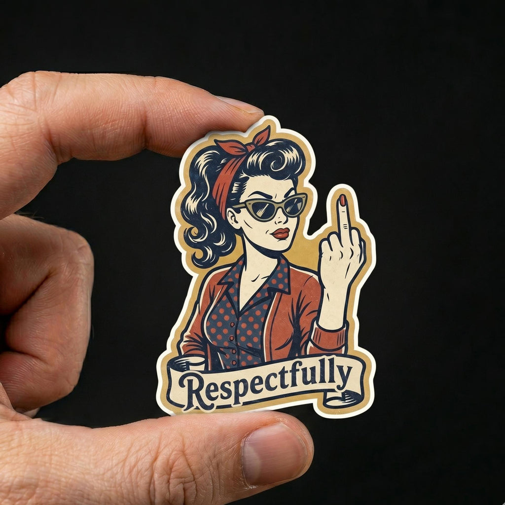Water Bottle Sticker, Respectfully Middle Finger, Sarcastic Rebellious Vinyl Decal