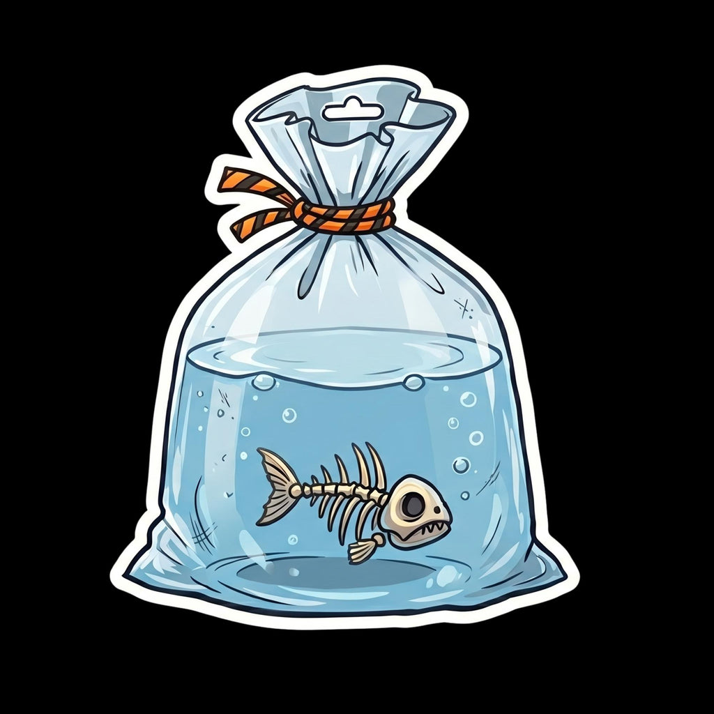 Fish Sticker, Dead Fish Bag, Dark Humor Vinyl Decal, Funny Pet Fish Skeleton Sticker, Waterproof Laptop Car Sticker, Weird Aesthetic Gift