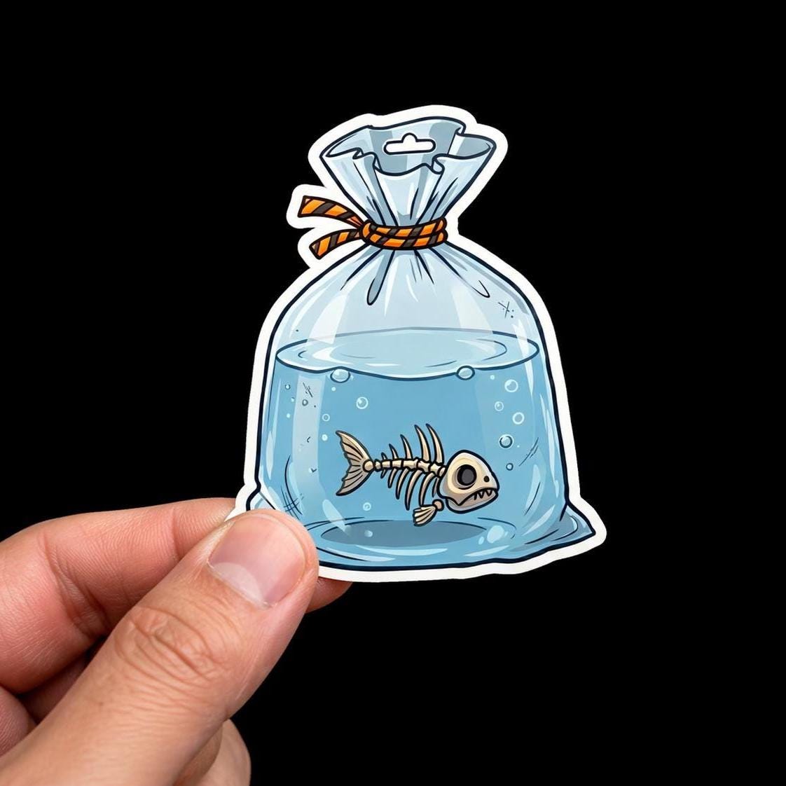 Fish Sticker, Dead Fish Bag, Dark Humor Vinyl Decal, Funny Pet Fish Skeleton Sticker, Waterproof Laptop Car Sticker, Weird Aesthetic Gift