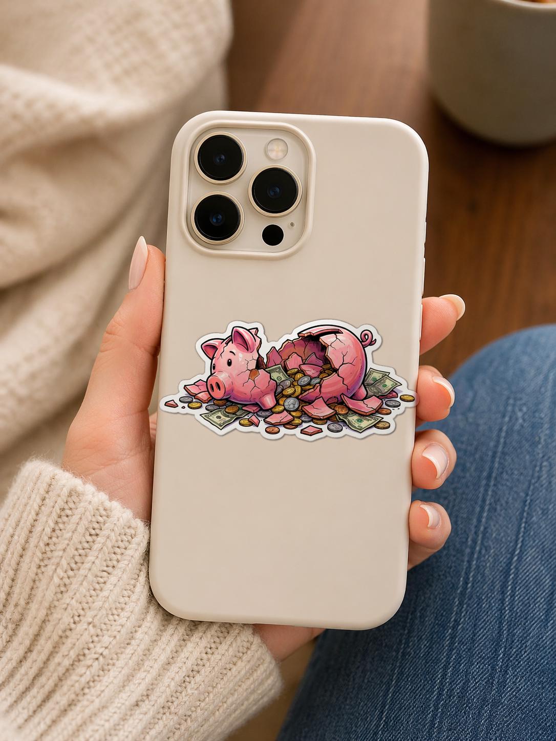 Broken Piggy Bank Sticker, Funny Money Decal, Budget Humor Vinyl Die Cut