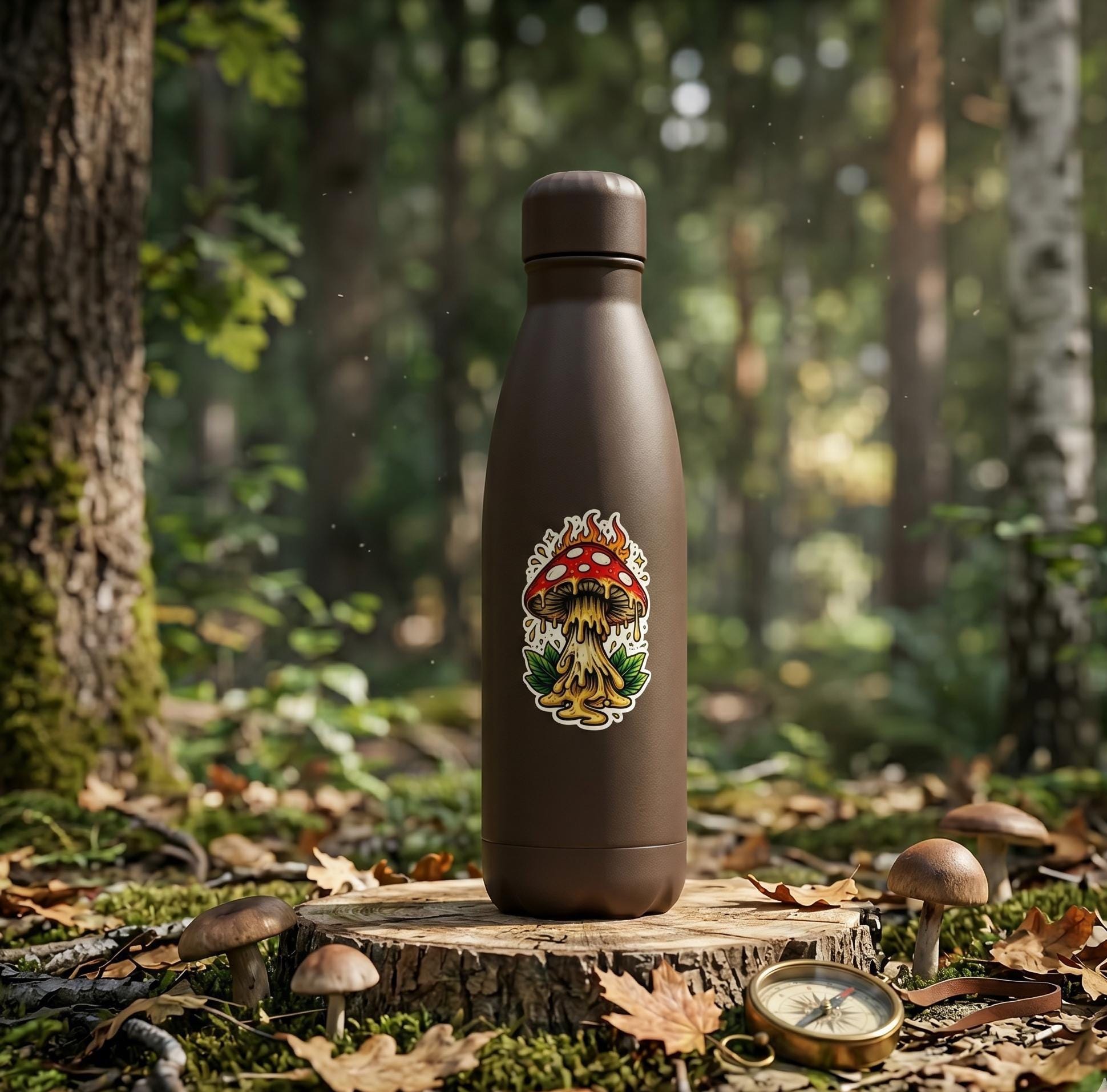 Water Bottle Sticker Melted Mushroom, Trippy Psychedelic Drip Decal, Mystical Nature Vinyl (Waterproof)