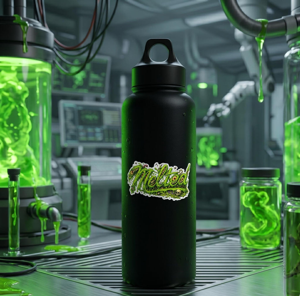 Water Bottle Sticker, Mutant Melted Logo, Dripping Typography Vinyl Decal, Trippy Surreal Design