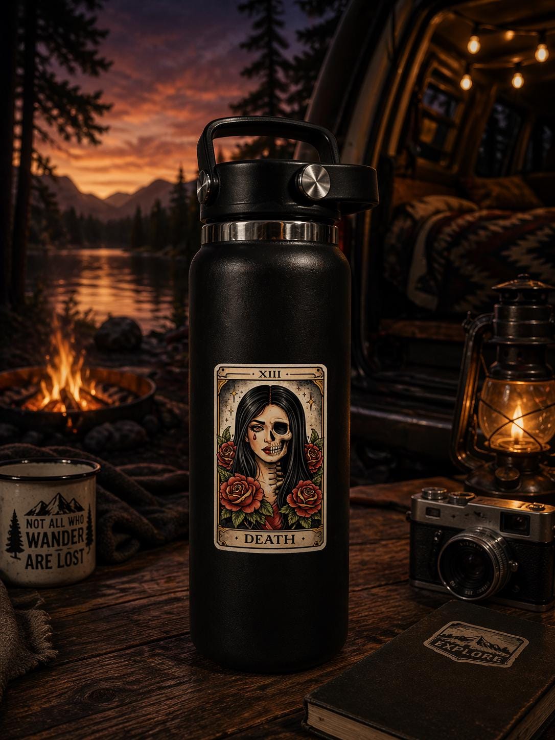 Gothic, Death Tarot Card Sticker, Skull Woman Crying Decal, Dark Feminine Sticker, Occult Art Sticker for Laptop Water Bottle