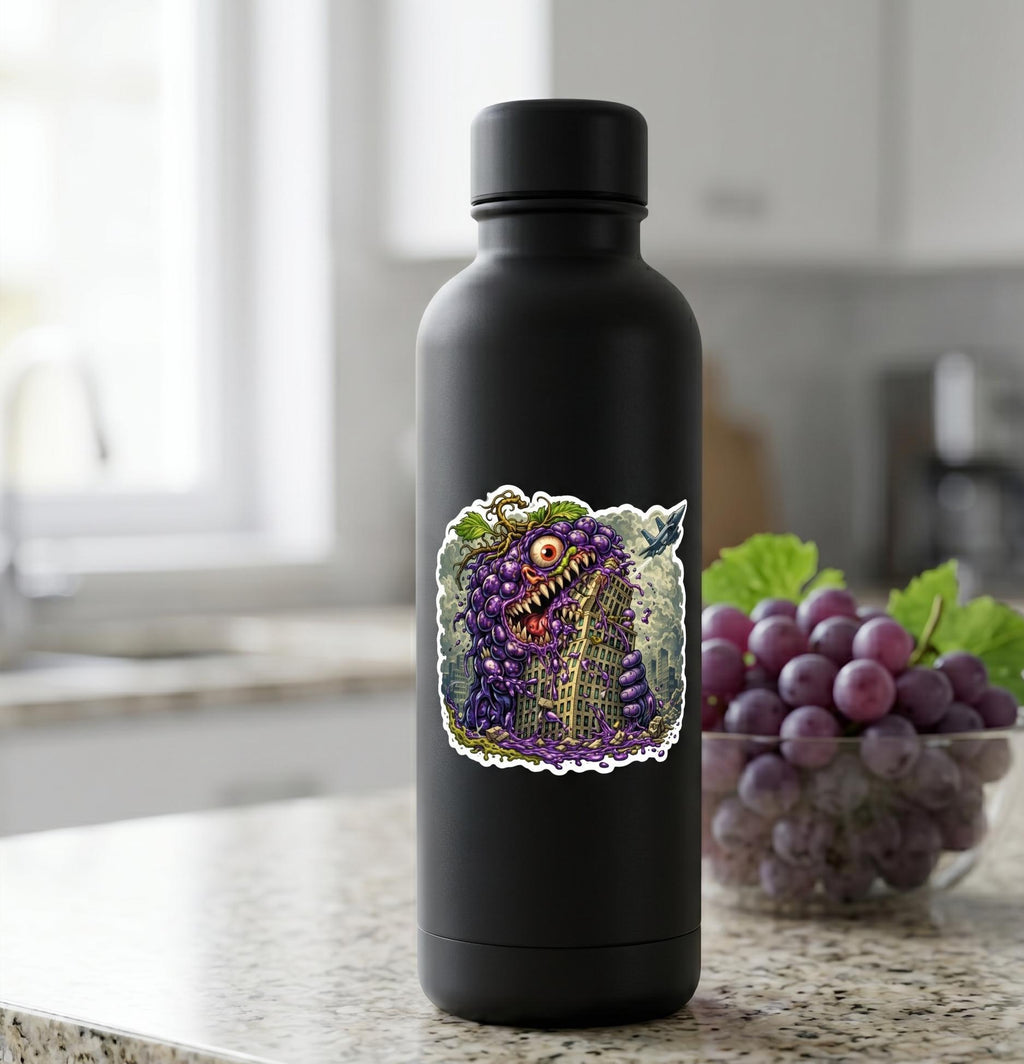 Giant Mutant Grape Monster Sticker, Absurd Food Attack Vinyl Decal