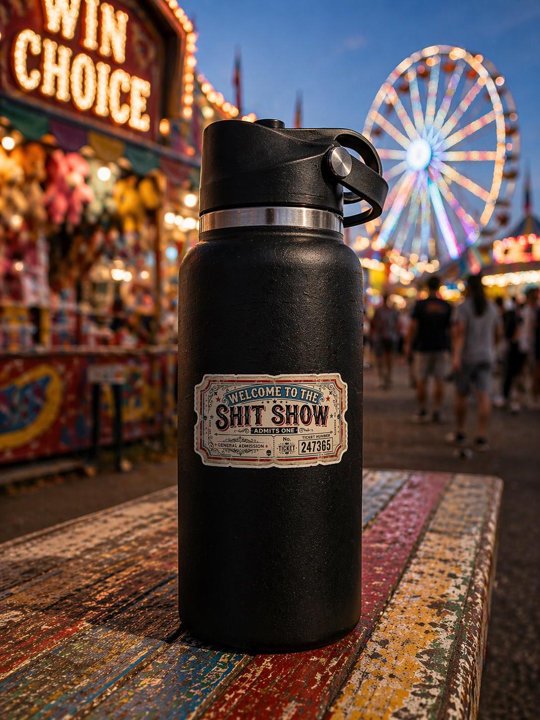 laptop Sticker, Shit Show Admit One Sticker, Funny Admission Ticket Decal, Sarcastic Humor Sticker, "Shit Show" Meme Sticker, Water Bottle