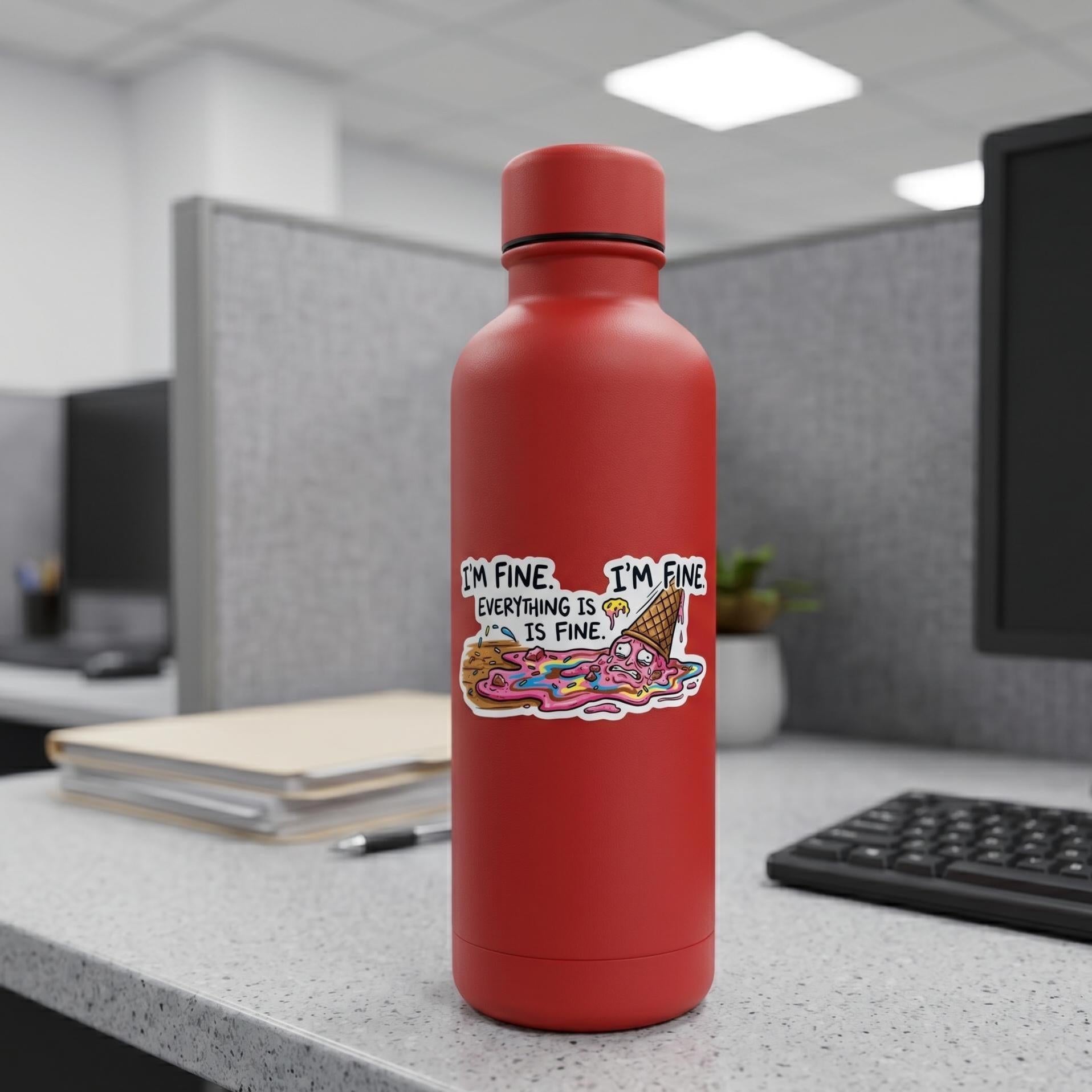 Water Bottle Sticker, Melting Ice Cream, Sarcastic Humor Decal, Waterproof Vinyl (2.5"x2.5")