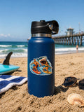 Surfing Sticker, White Shark Chasing Surfers, Intense Ocean Wildlife Decal