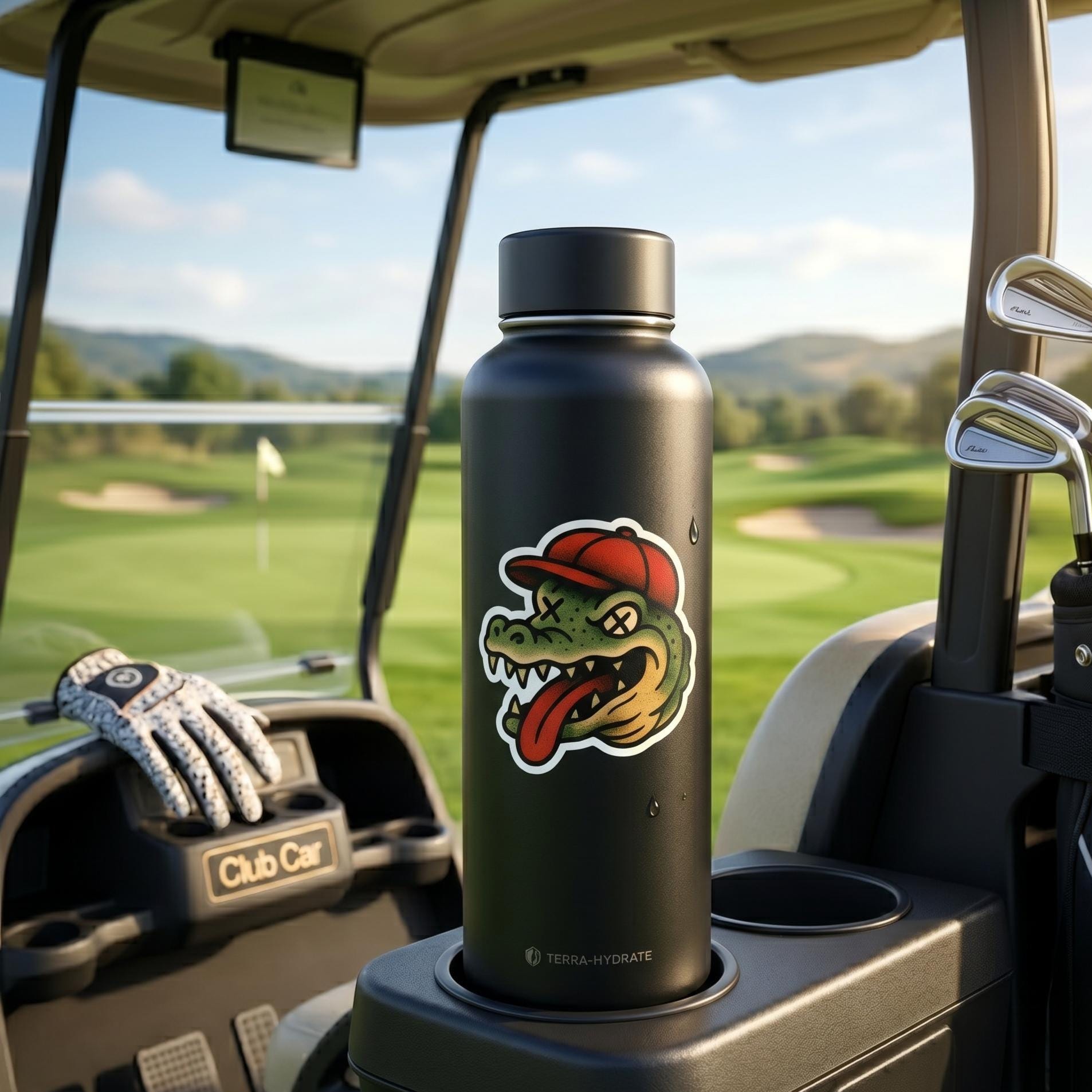 Funny Alligator Golf Sticker, Old School Gator Decal (2.5"x2.5")