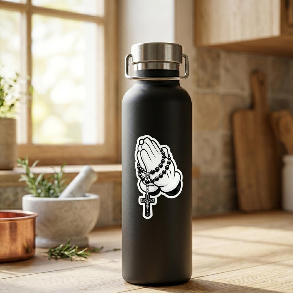 Praying Hands Rosary Sticker, Christian Cross Vinyl Decal, Catholic Faith Water Bottle Sticker