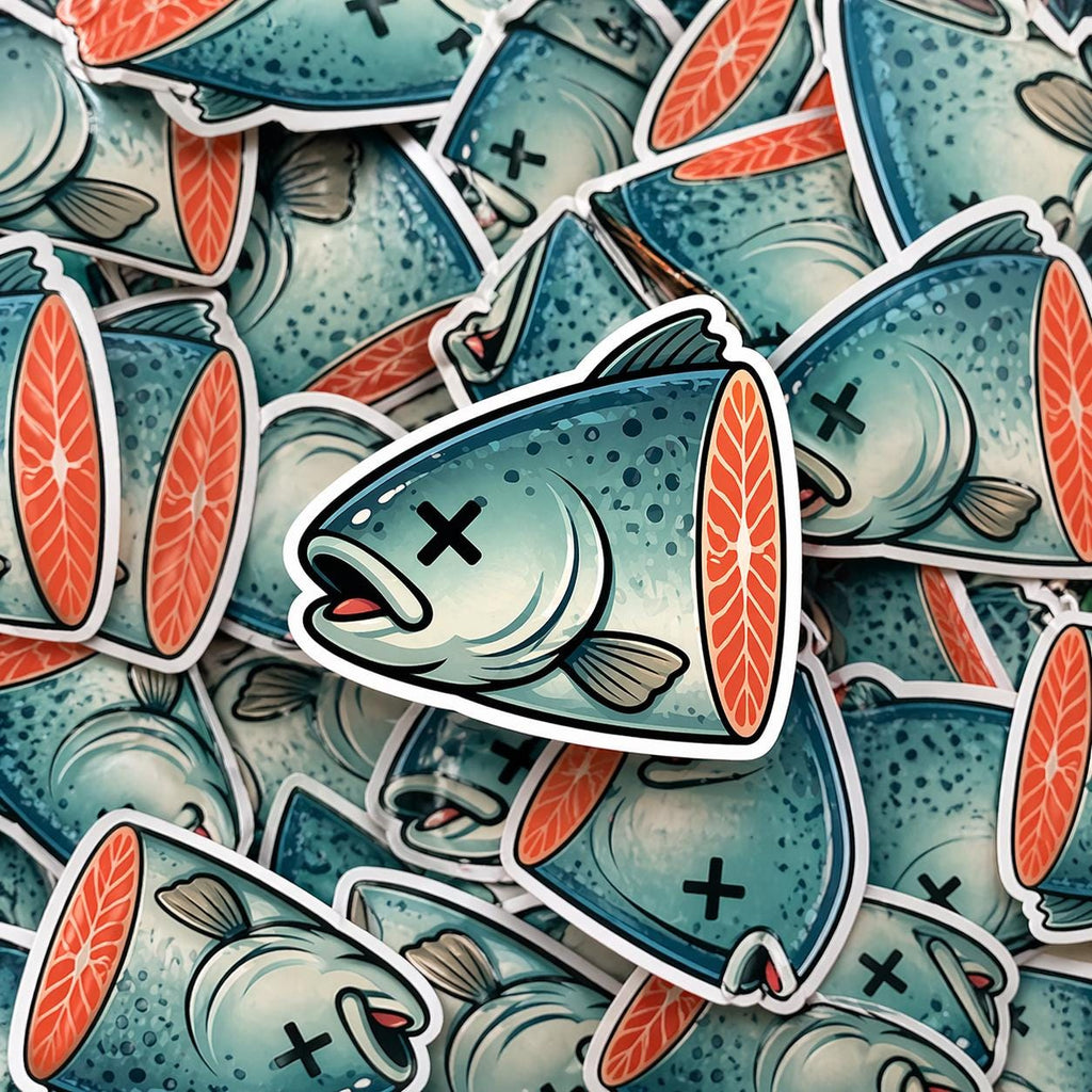 Water Bottle Sticker, Funny Dead Fish, Fishing Gift, Salmon Vinyl Decal, Dark Humor Fish, Waterproof, Fishing Joke, tackle box