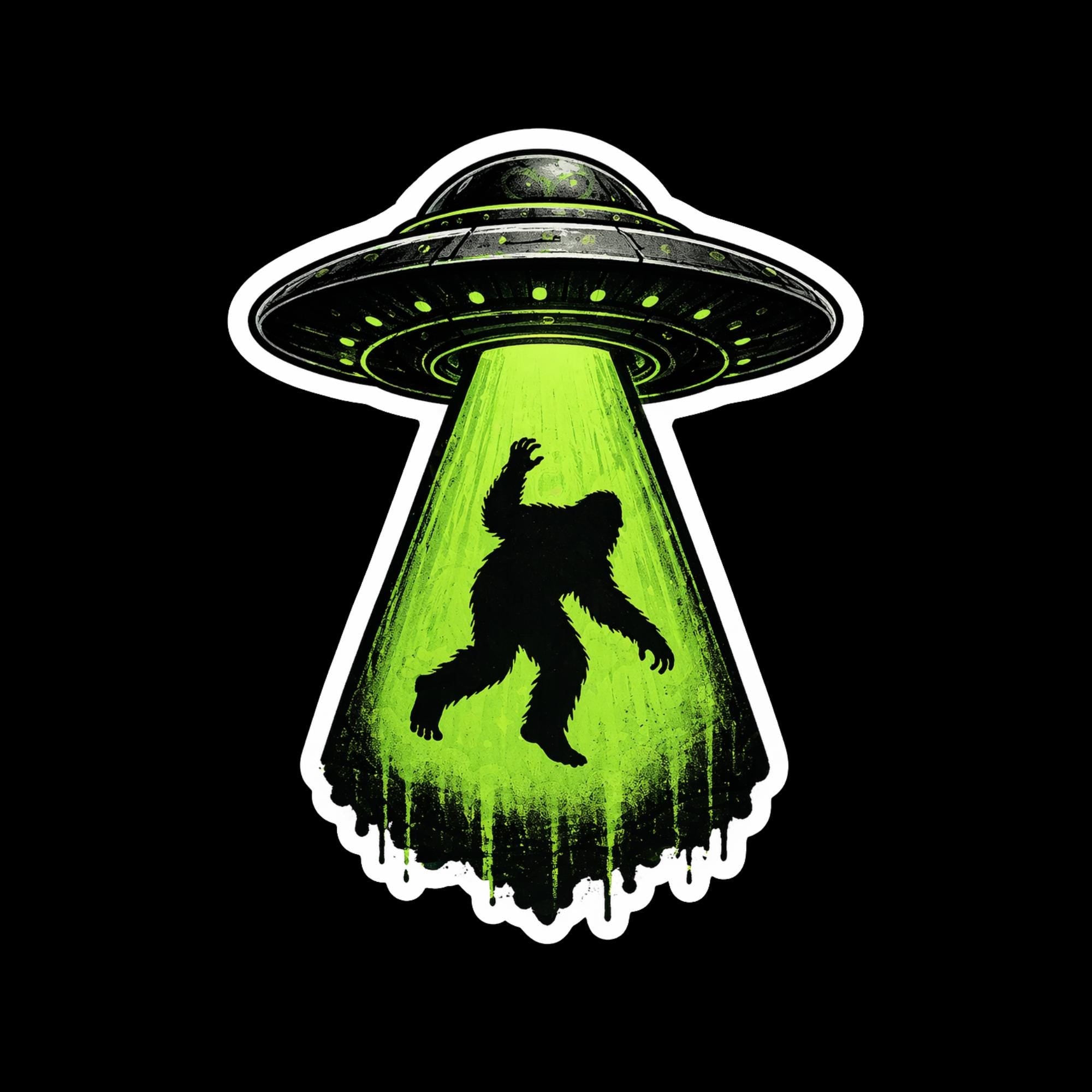 Bigfoot UFO Abduction Sticker – Cryptid Sasquatch Vinyl Decal (Waterproof)