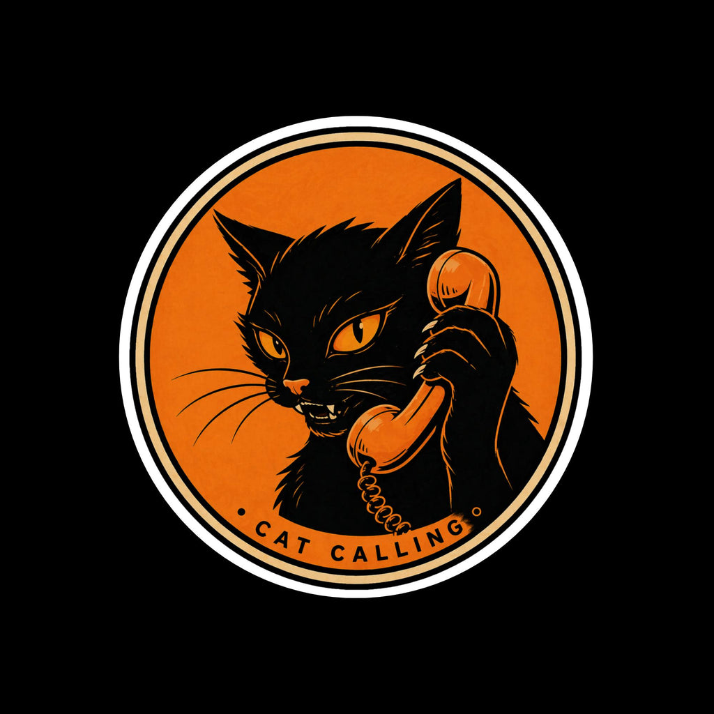 Retro Black Cat Calling Sticker, Vintage Style Vinyl Decal (Waterproof)