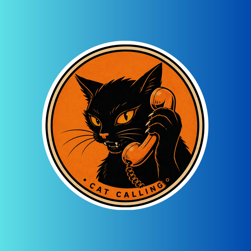 Retro Black Cat Calling Sticker, Vintage Style Vinyl Decal (Waterproof)