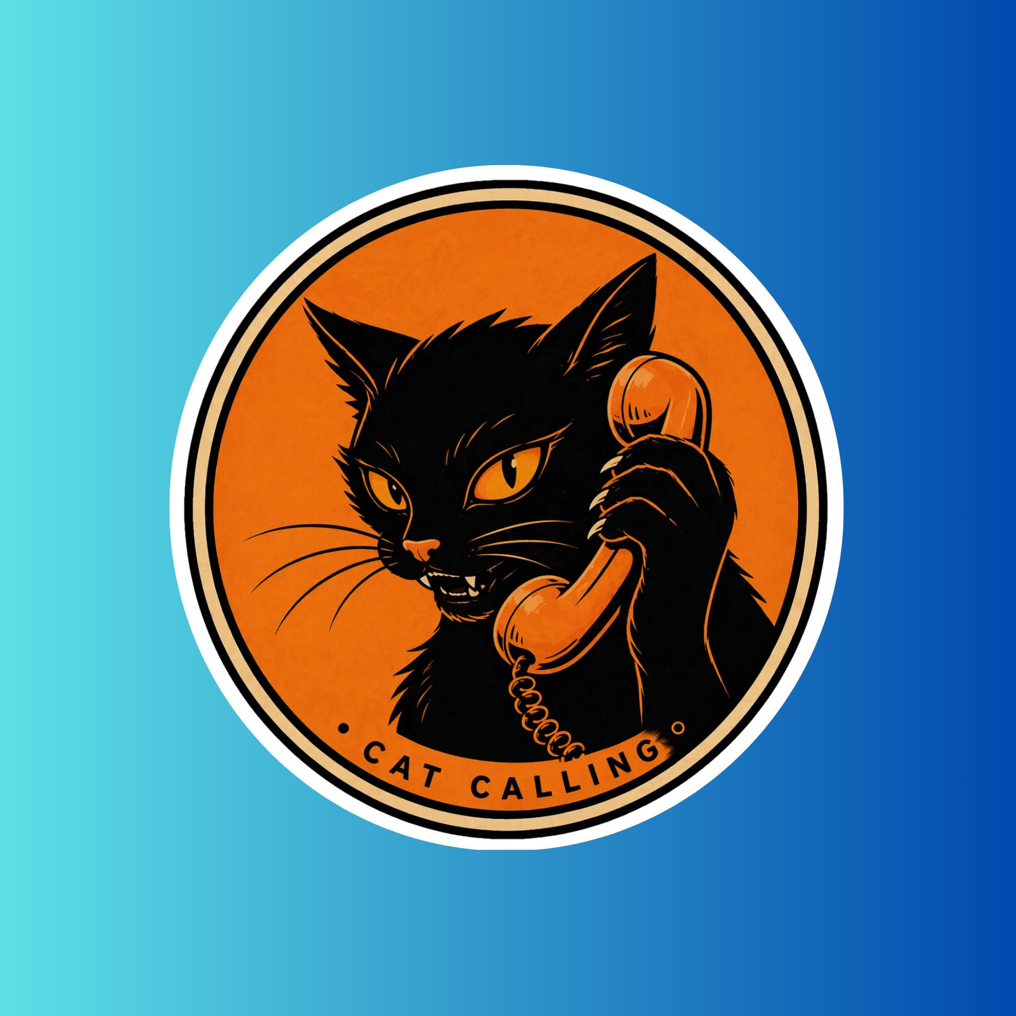 Retro Black Cat Calling Sticker, Vintage Style Vinyl Decal (Waterproof)