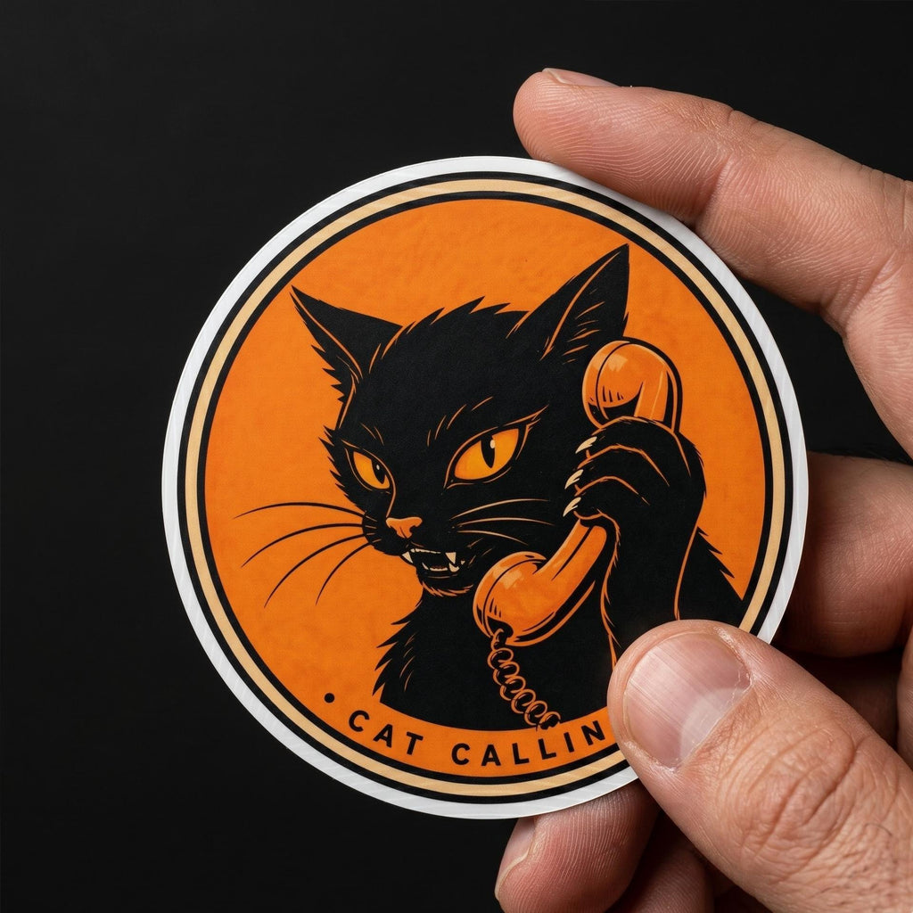 Retro Black Cat Calling Sticker, Vintage Style Vinyl Decal (Waterproof)
