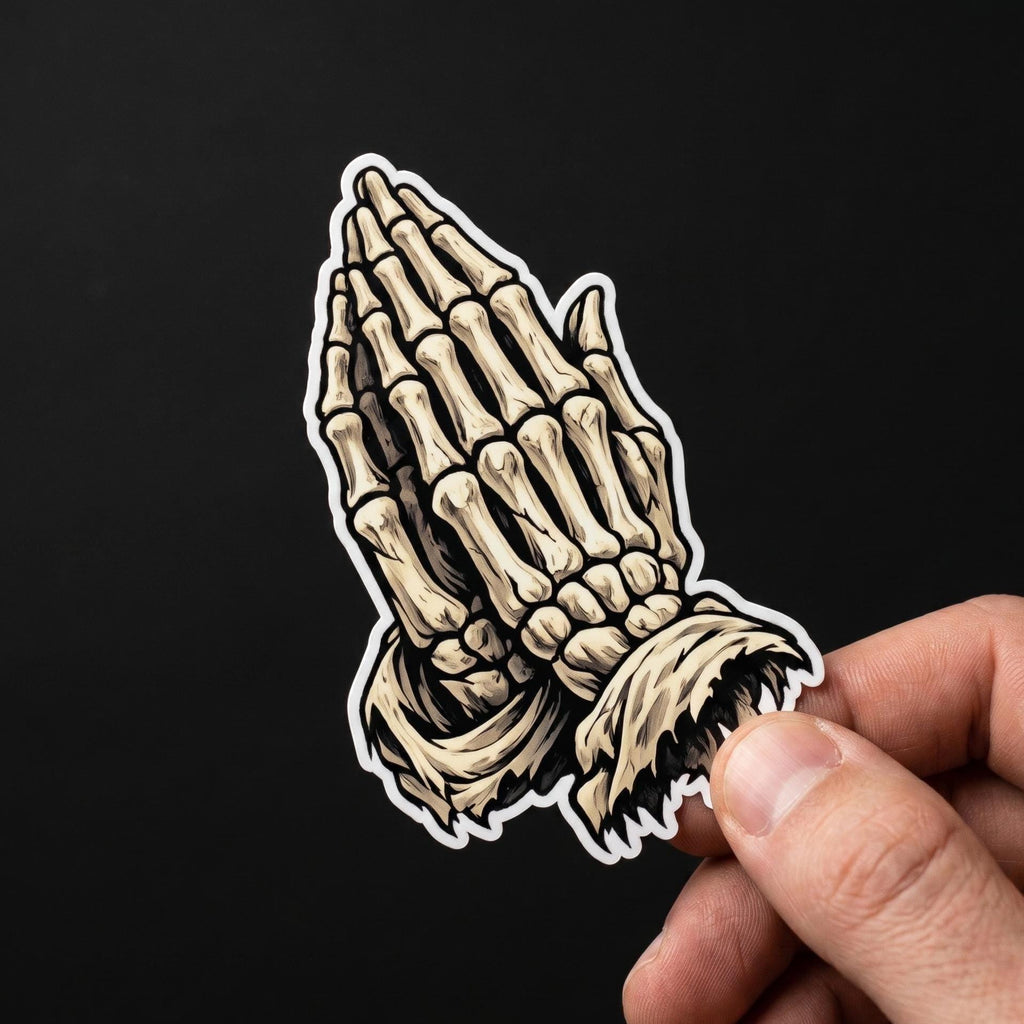 Praying Skeleton Hands Sticker, Gothic Dark Vinyl Decal, Waterproof Laptop Sticker