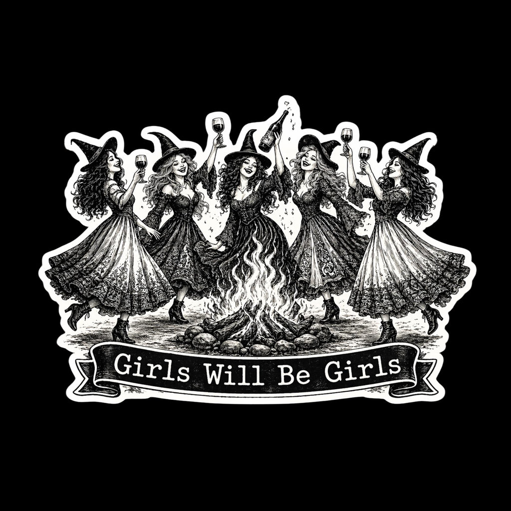 Girls Will Be Girls Witch Sticker, Dancing Witches Vinyl Decal, Halloween Party Decor