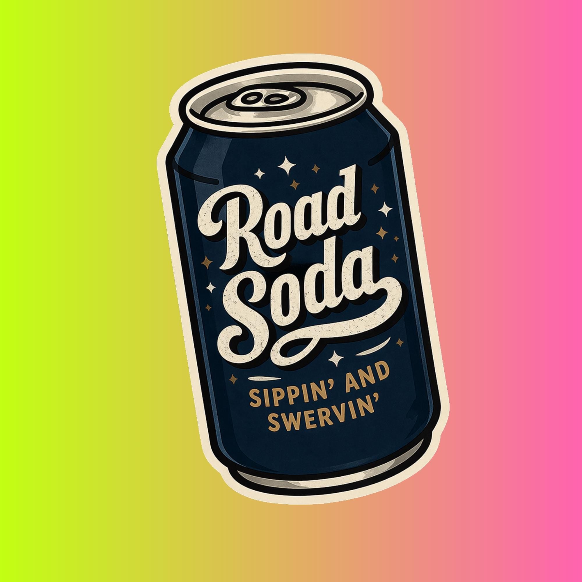 Road Soda Beer Can Sticker, Vintage Humor Decal (Waterproof)