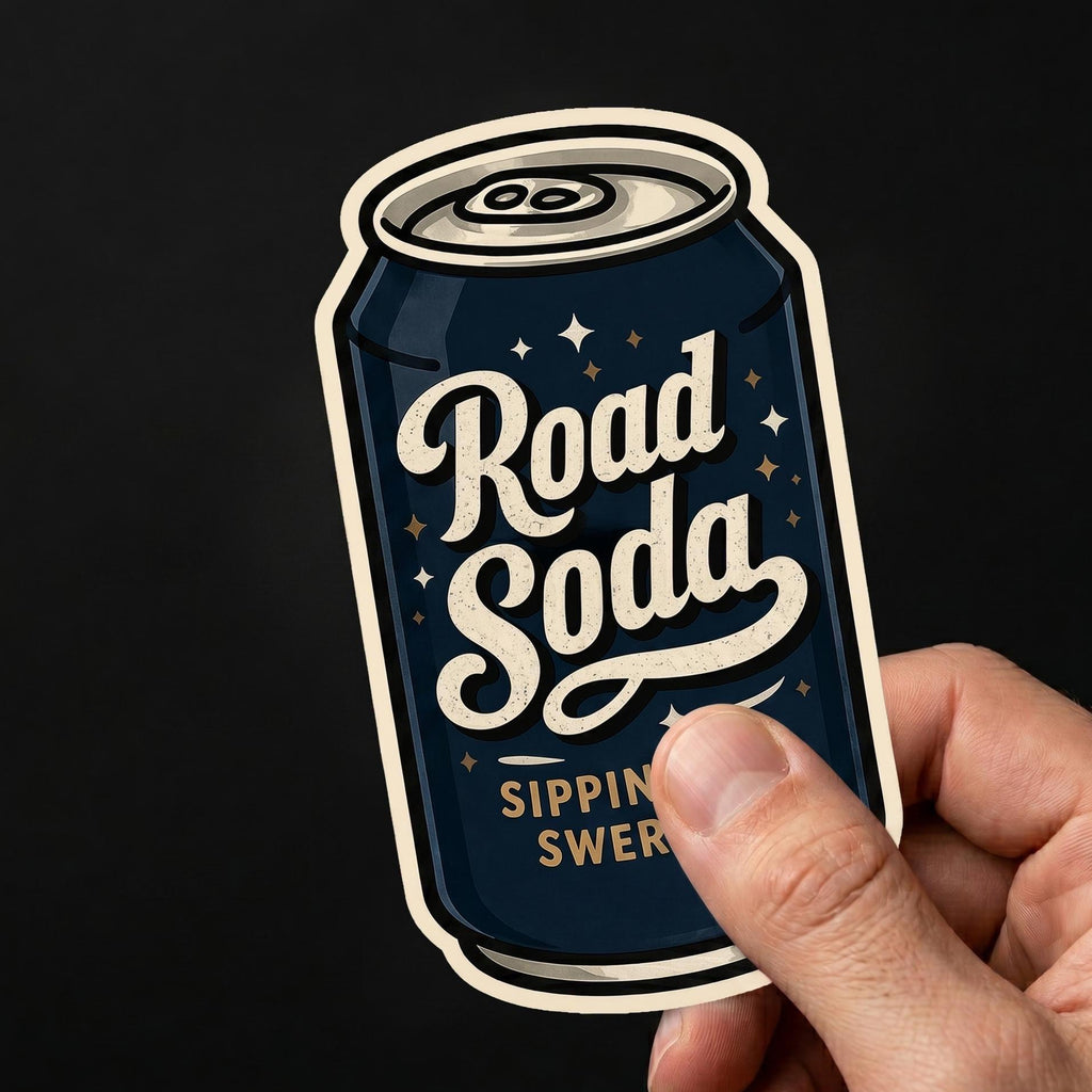 Road Soda Beer Can Sticker, Vintage Humor Decal (Waterproof)