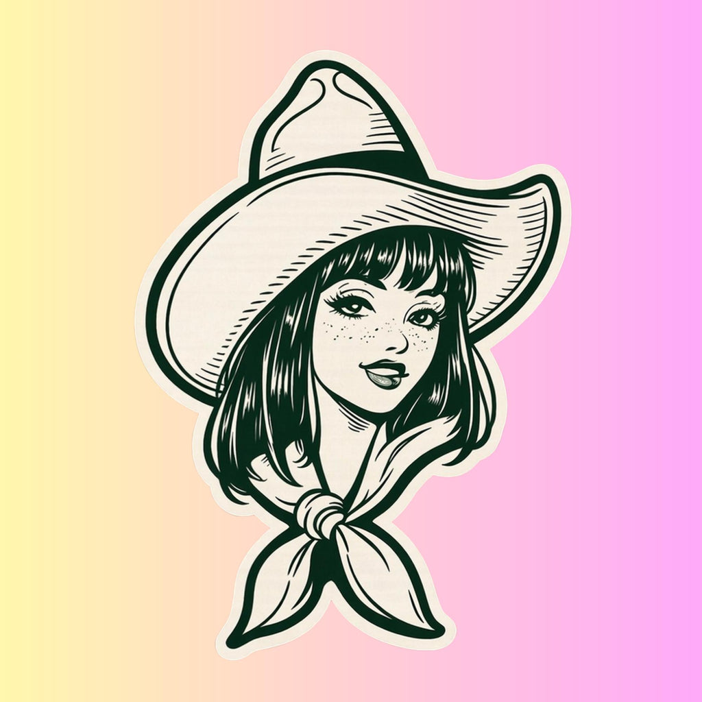 Vintage Cowgirl Vinyl Sticker, Retro Western Hat Decal, Waterproof Country Style