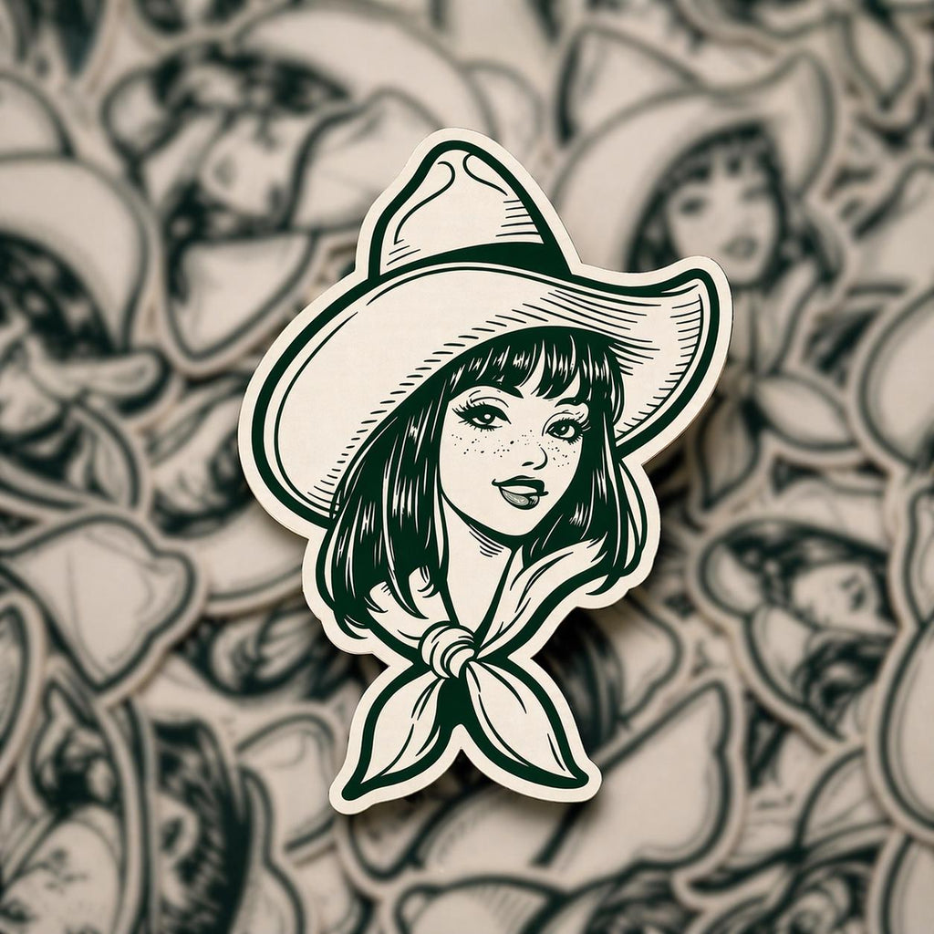 Vintage Cowgirl Vinyl Sticker, Retro Western Hat Decal, Waterproof Country Style