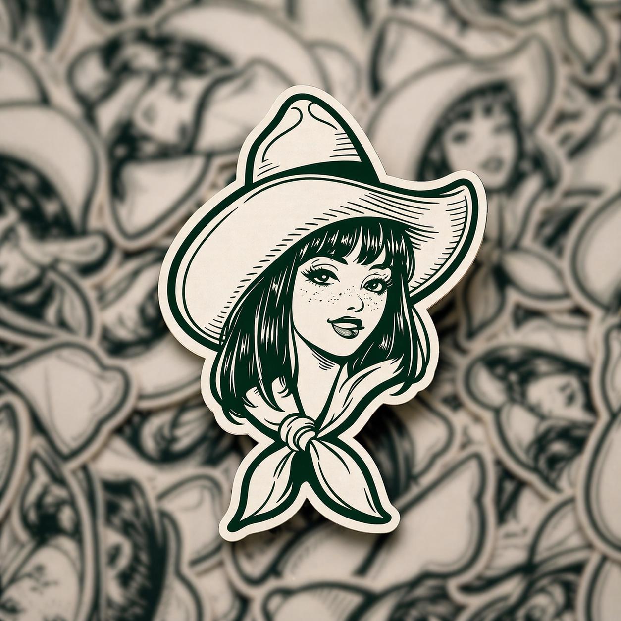 Vintage Cowgirl Vinyl Sticker, Retro Western Hat Decal, Waterproof Country Style