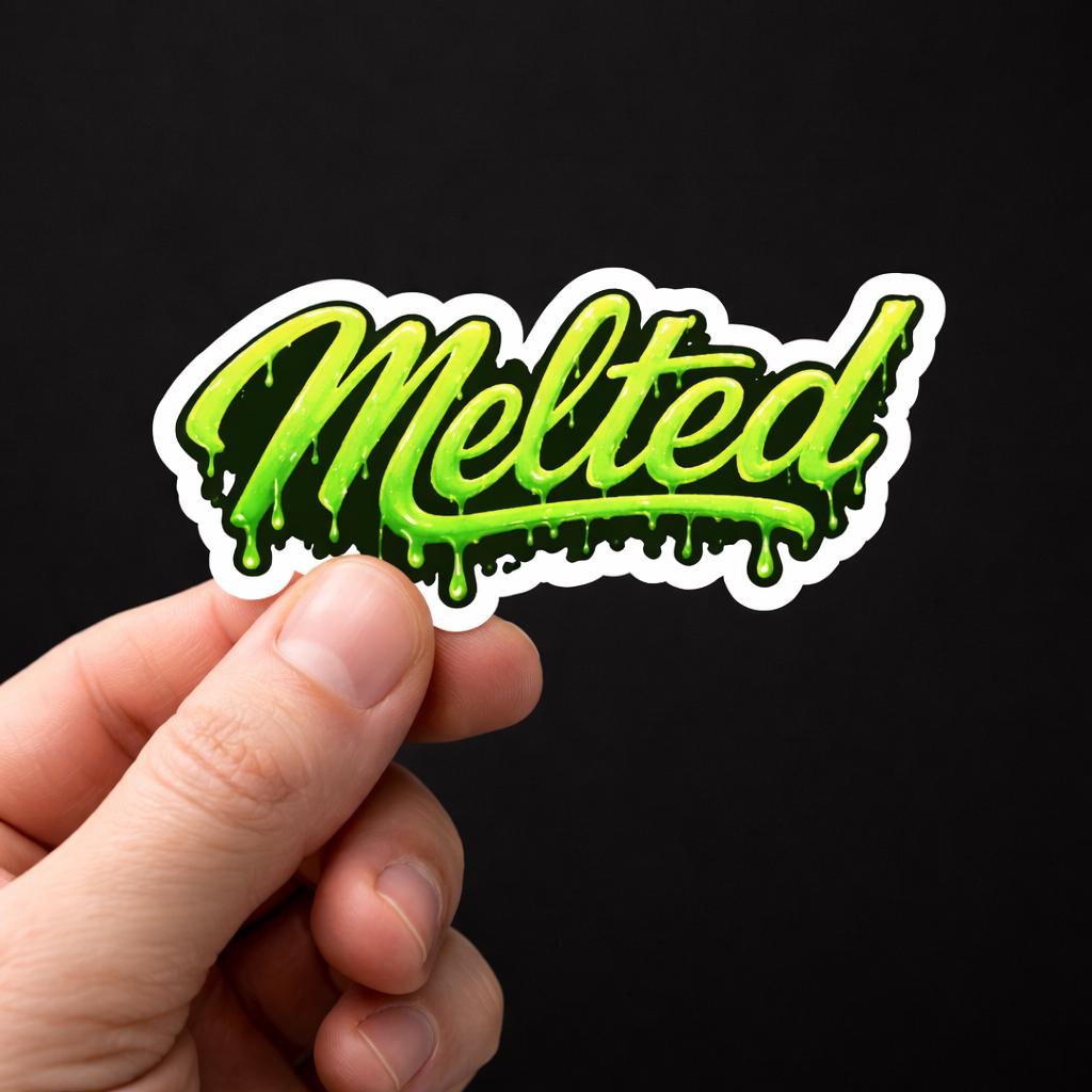 Water Bottle Sticker Neon Green Melting Logo Decal, Drip Effect Vinyl