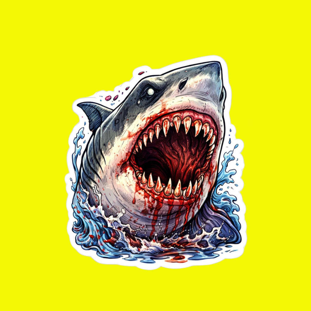 White Shark Sticker, Fierce Ocean Predator Vinyl Decal, Marine Life Laptop Water Bottle