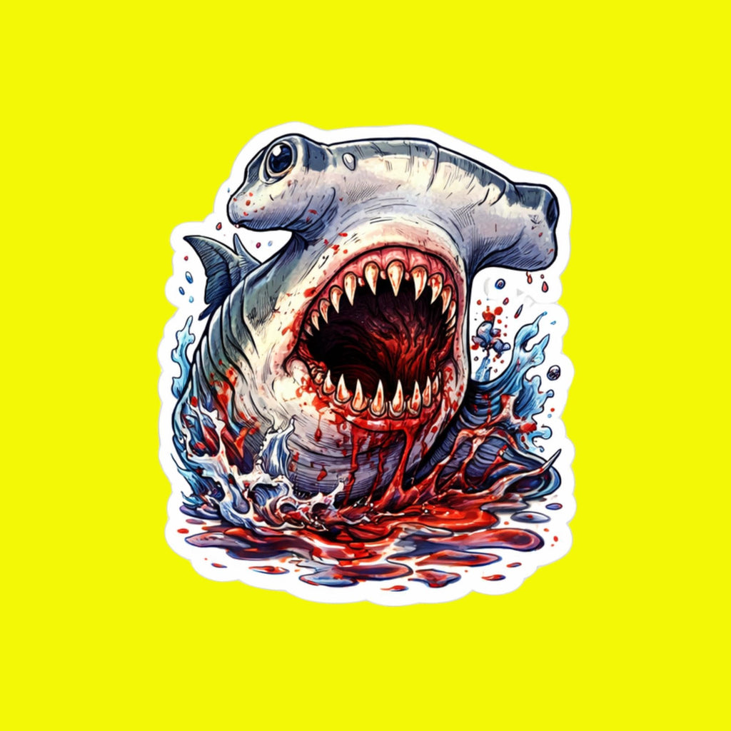 Fierce Hammerhead Shark Sticker, Scary Ocean Predator Vinyl Decal, Marine Life Laptop Water Bottle
