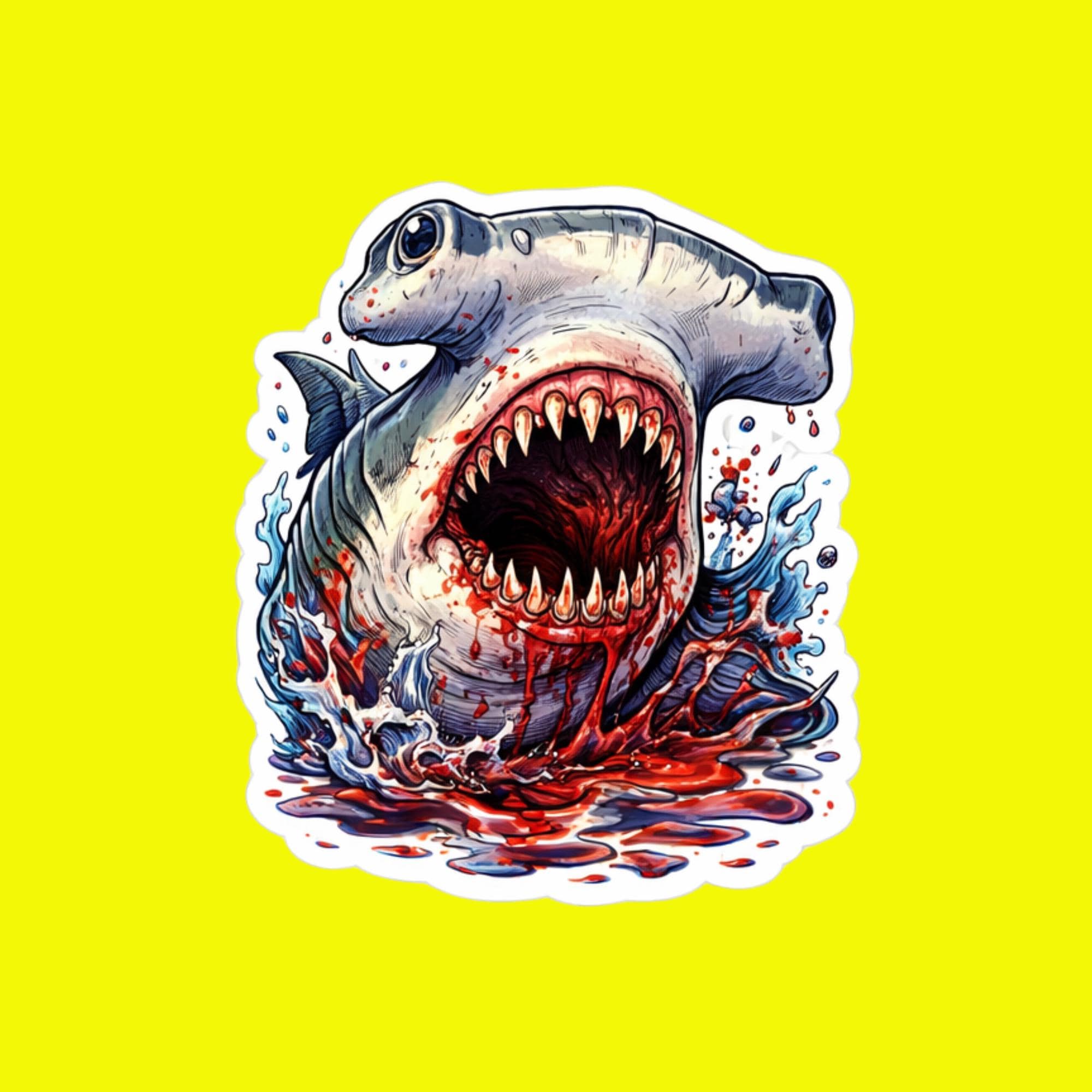 Fierce Hammerhead Shark Sticker, Scary Ocean Predator Vinyl Decal, Marine Life Laptop Water Bottle