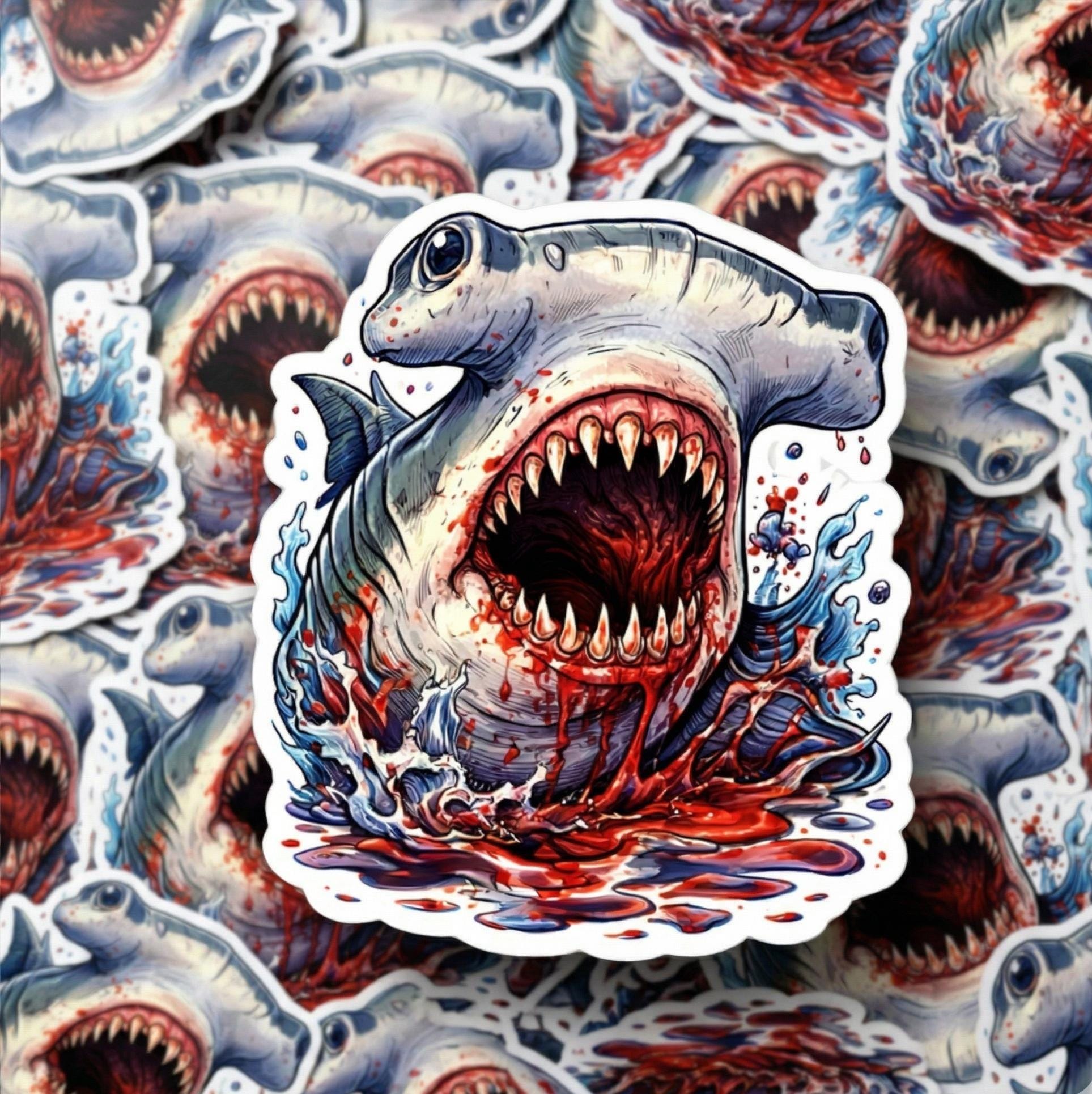 Fierce Hammerhead Shark Sticker, Scary Ocean Predator Vinyl Decal, Marine Life Laptop Water Bottle