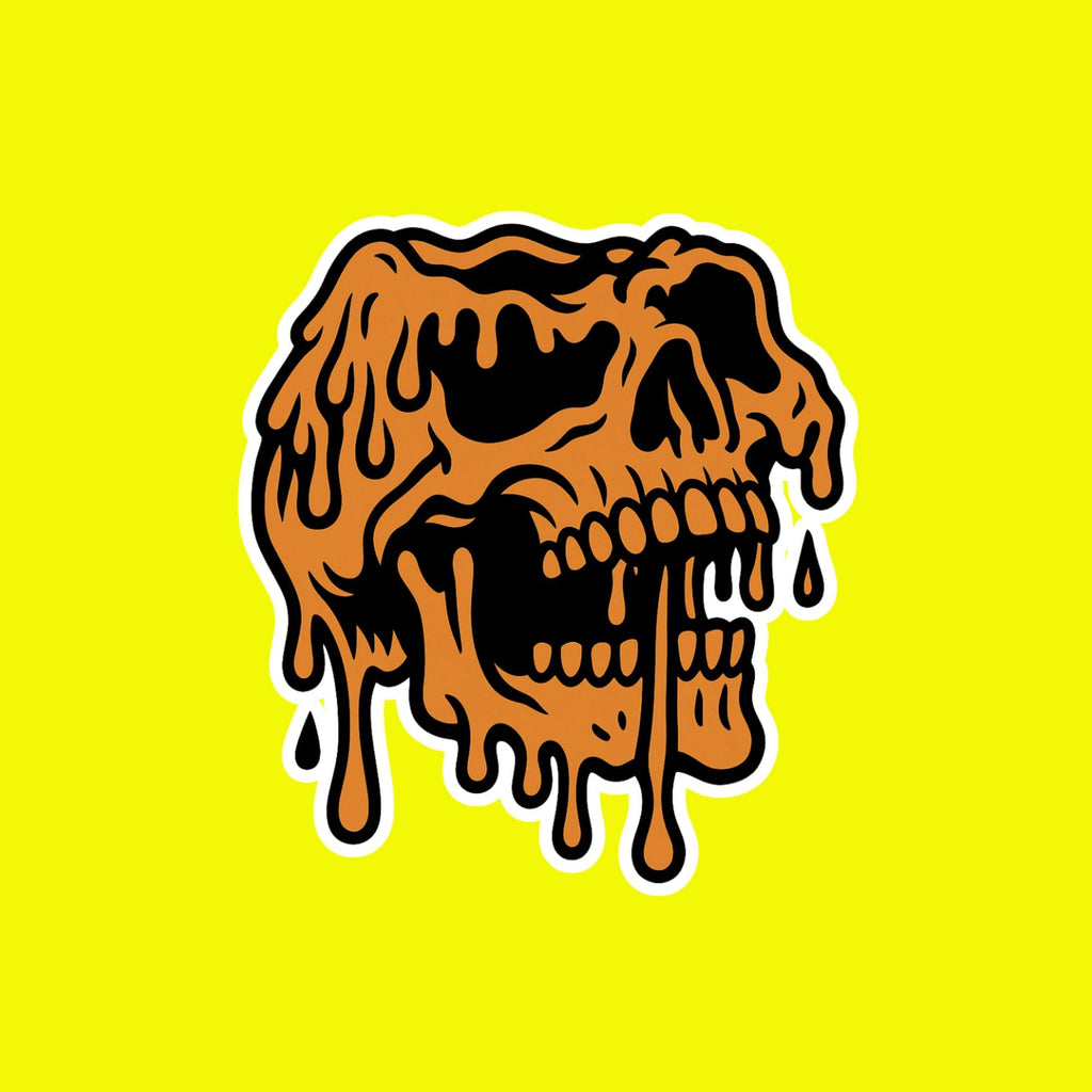 Skull Sticker, Orange Melting, Dripping Gothic Decal, Halloween Horror Vinyl Art