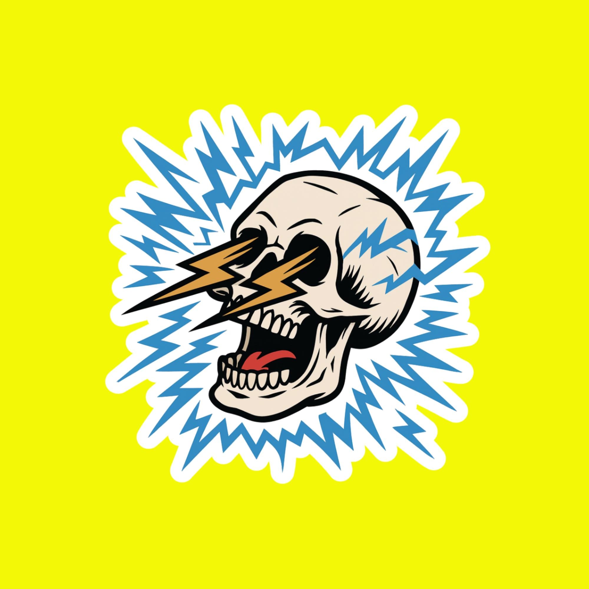 Skull Sticker, Electric Lightning, Shocked Gothic Vinyl Decal, Edgy Graphic Art